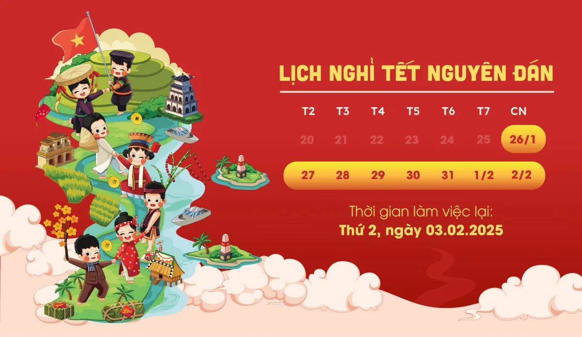 Thông báo lịch nghỉ Tết âm lịch Ất Tỵ 2025